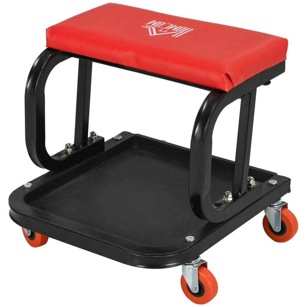 Sgabello con Ruote e Vassoio ¨C Minimal ¨C Rosso, Acciaio, 100 kg