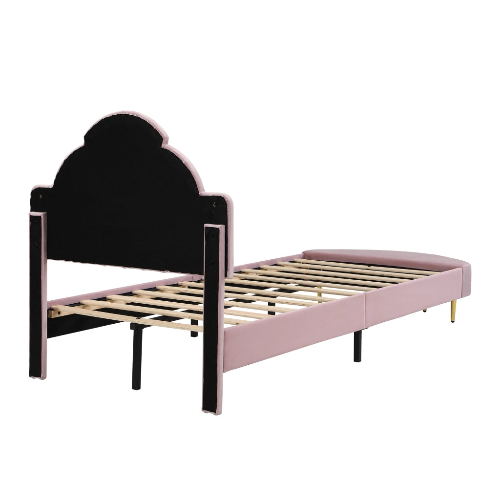 Upholstered Bed;90x200 cm;with velvet headboard;including bench;pink