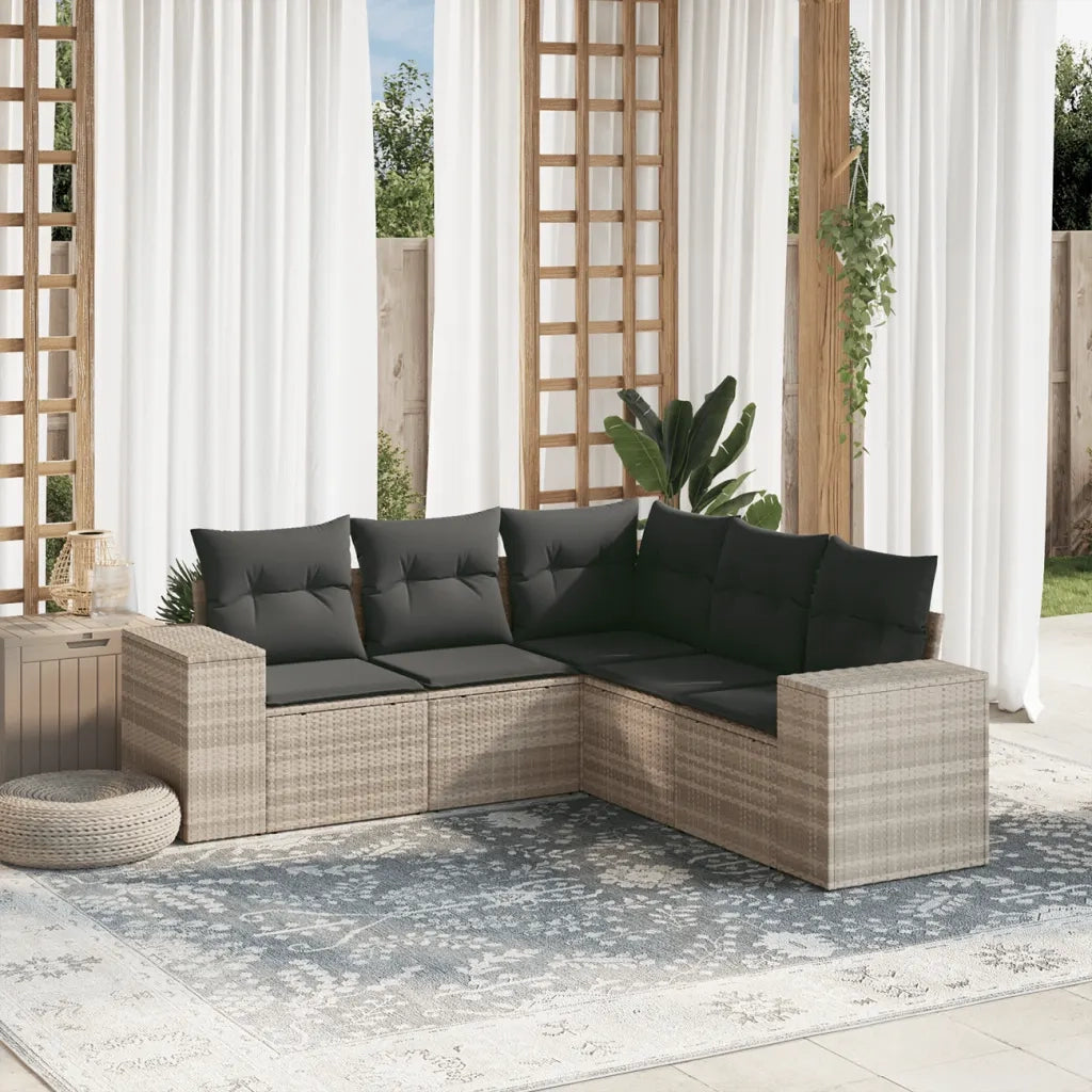 Set Divano da Giardino 5pz con Cuscini Grigio Chiaro Polyrattan 3254889