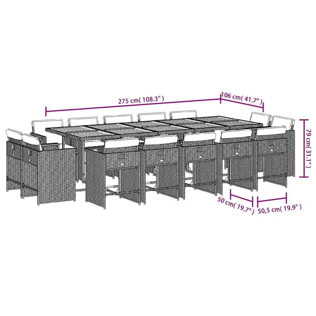 Set da Pranzo da Giardino 15 pz con Cuscini Grigio Polyrattan 3211235