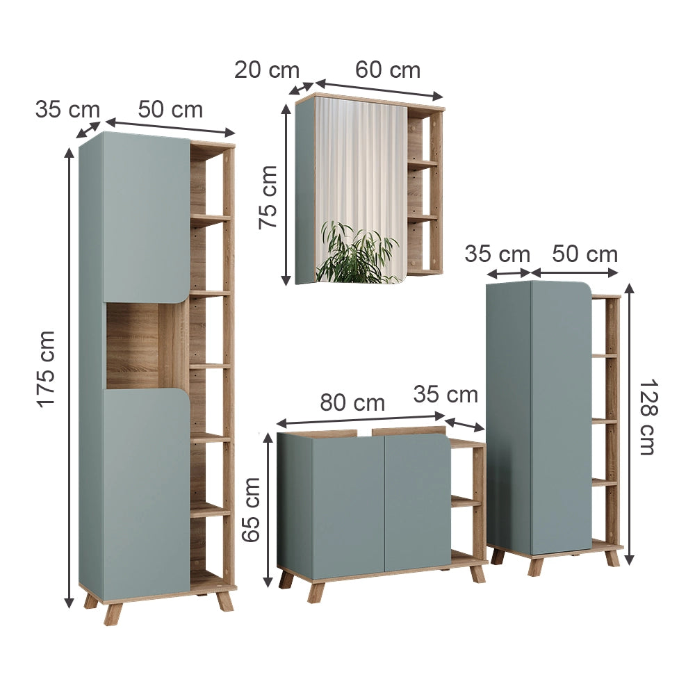 Vicco Set di mobili da bagno Sonoma/blu 4 parti