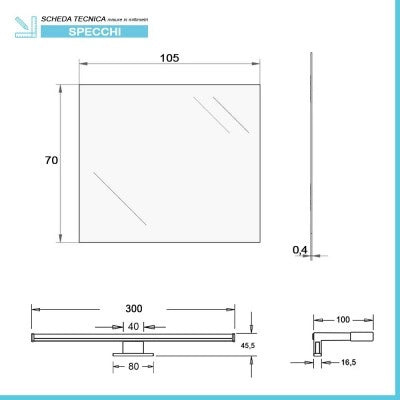 Specchio bagno 70x105 cm reversibile con luce LED naturale
