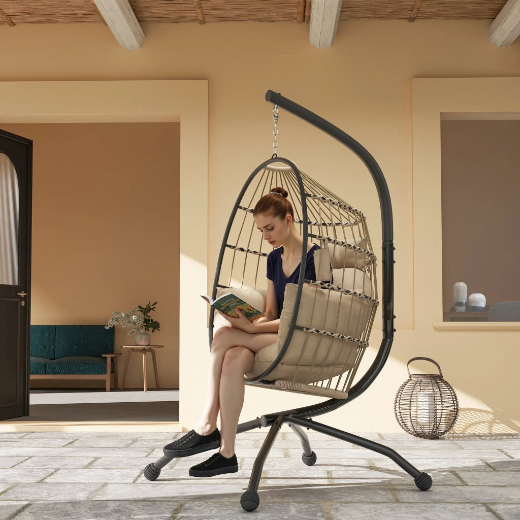 Sedia a dondolo sospesa per esterni con cuscini spessi ¨C Minimal ¨C Grigio
