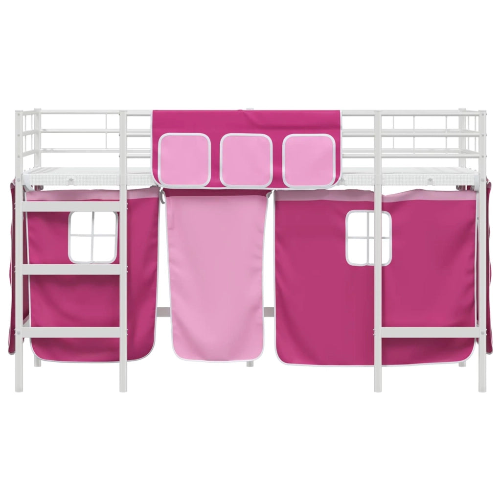 Struttura del Letto Loft per Bambini con Tendine-Giroletto per bambini Bianco e Rosa 356170
