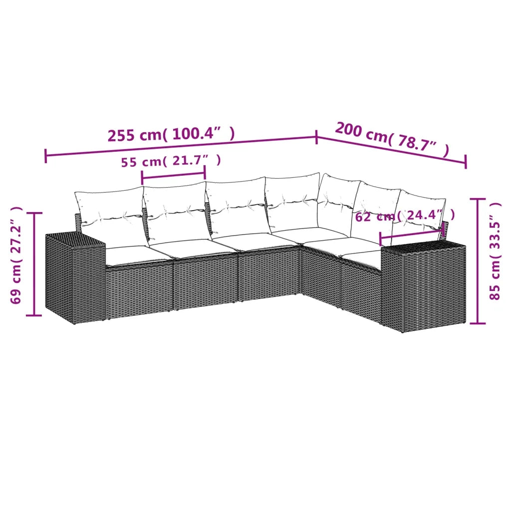 Set Divano da Giardino 6 pz con Cuscini Nero in Polyrattan 3254942