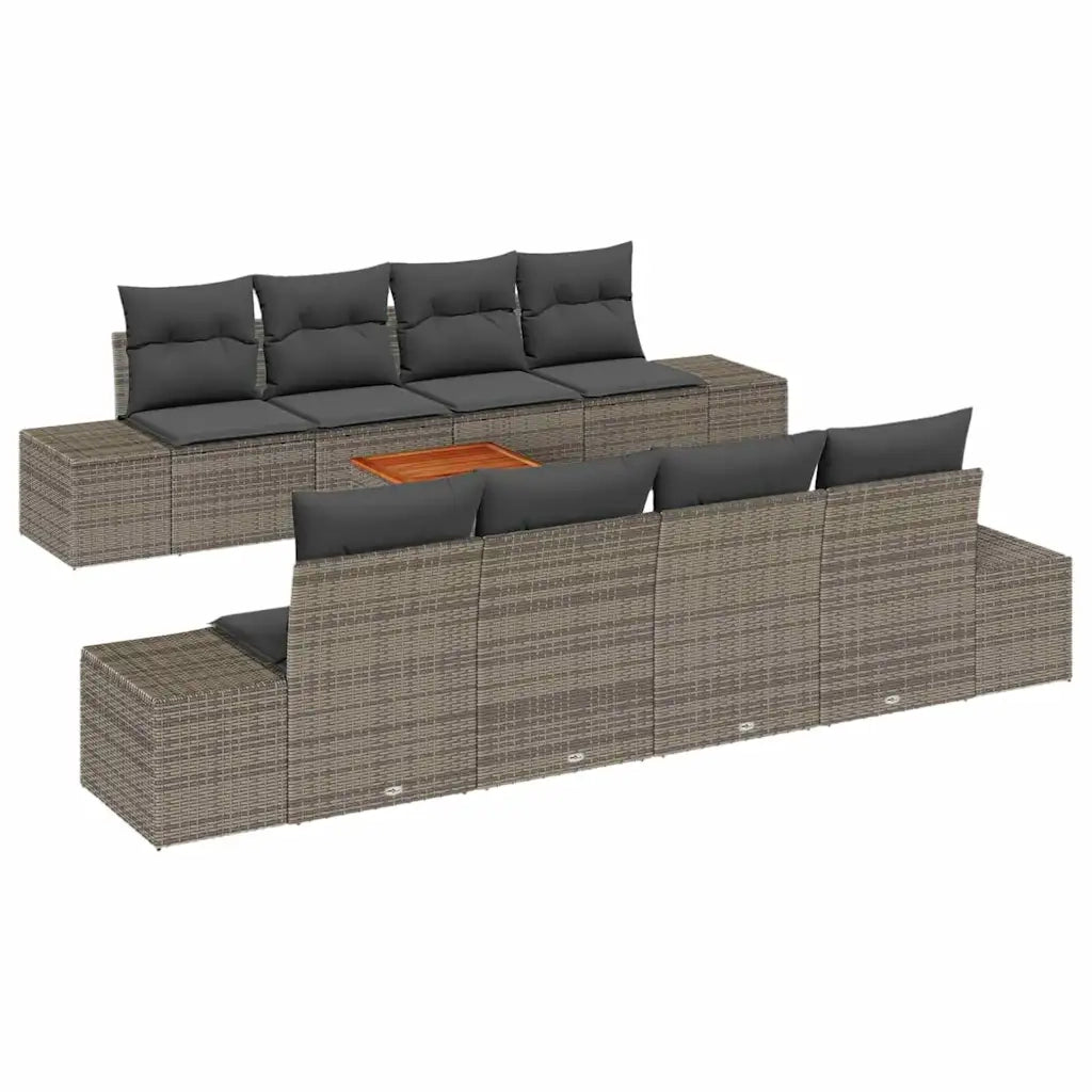 Set Divano da Giardino con cuscino 9 pcs Grigio polyrattan