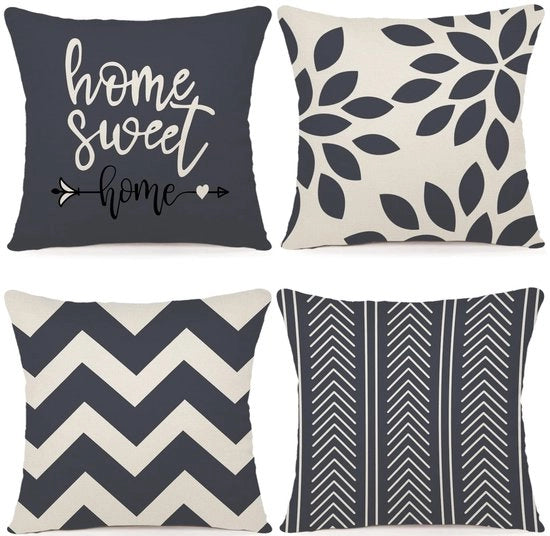 Set di 4 Cuscini Copridorsali Decorativi 40x40 cm in Lino Biotex per Esterno, Soggiorno, Camera da Letto, Giardino (40 x 40 cm, Grigio Scuro)