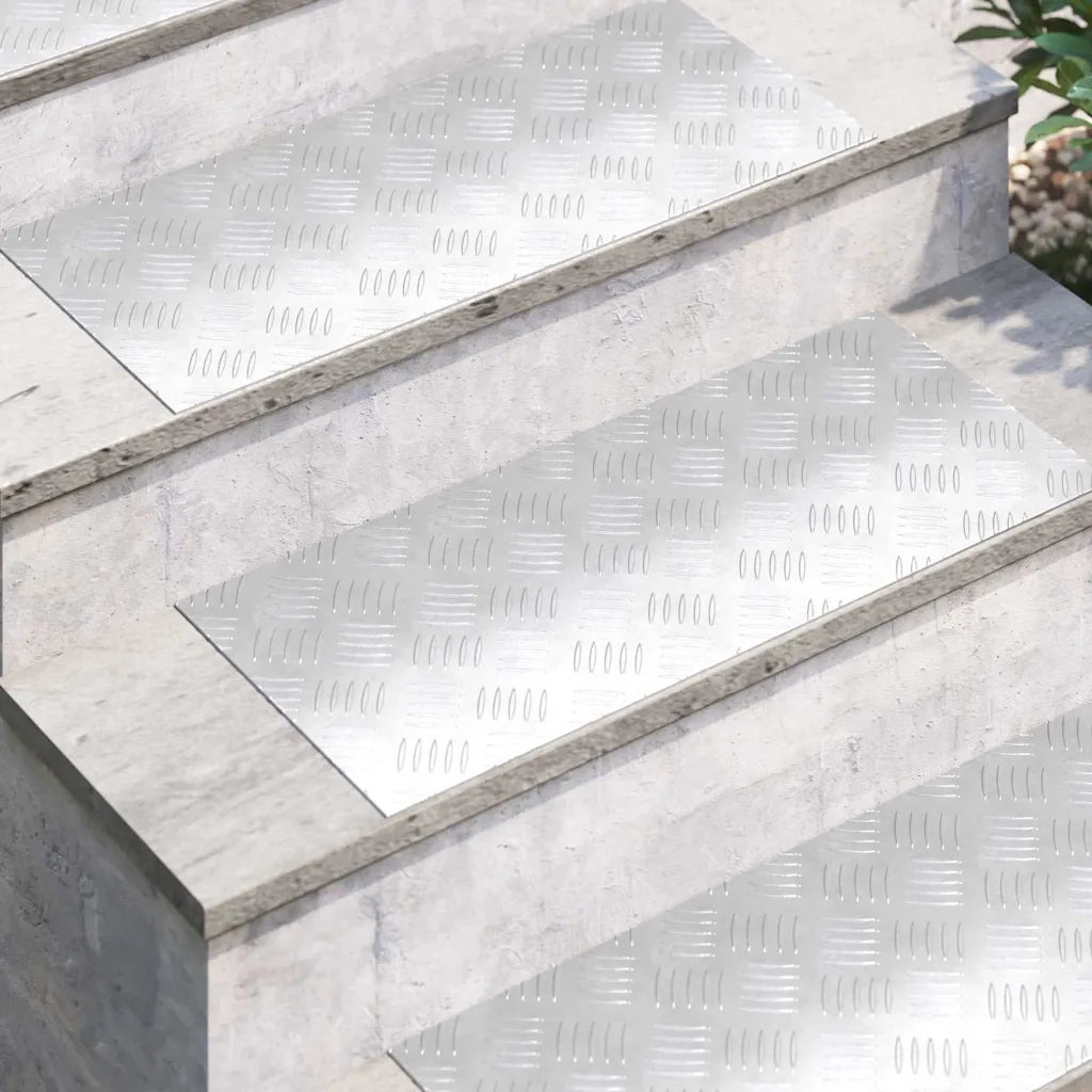 Gradini per Scale 2 pz | Tappetini per scale autoadesivi Argento 70 x 30 cm Alluminio