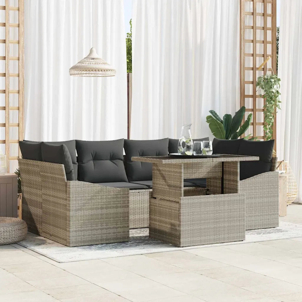 Set Divano da Giardino 7 pcs Grigio chiaro Poly Rattan 3357675
