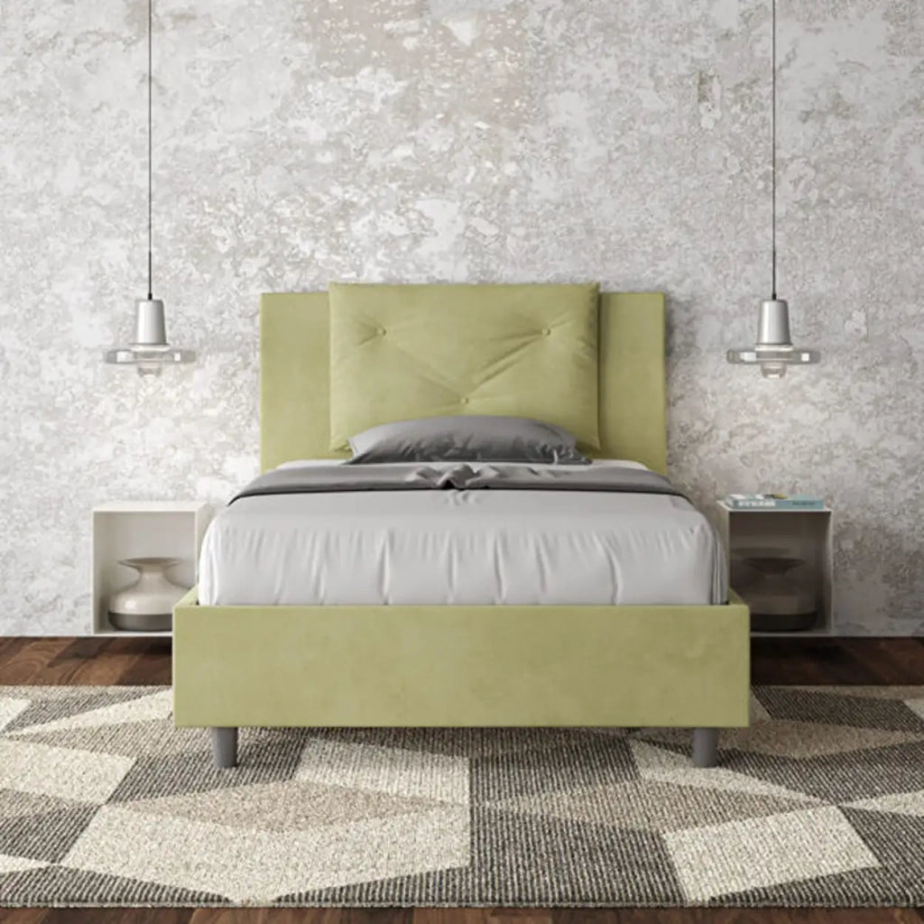 Letto una piazza e mezza con rete imbottito 120x190 microfibra tè verde Appia
