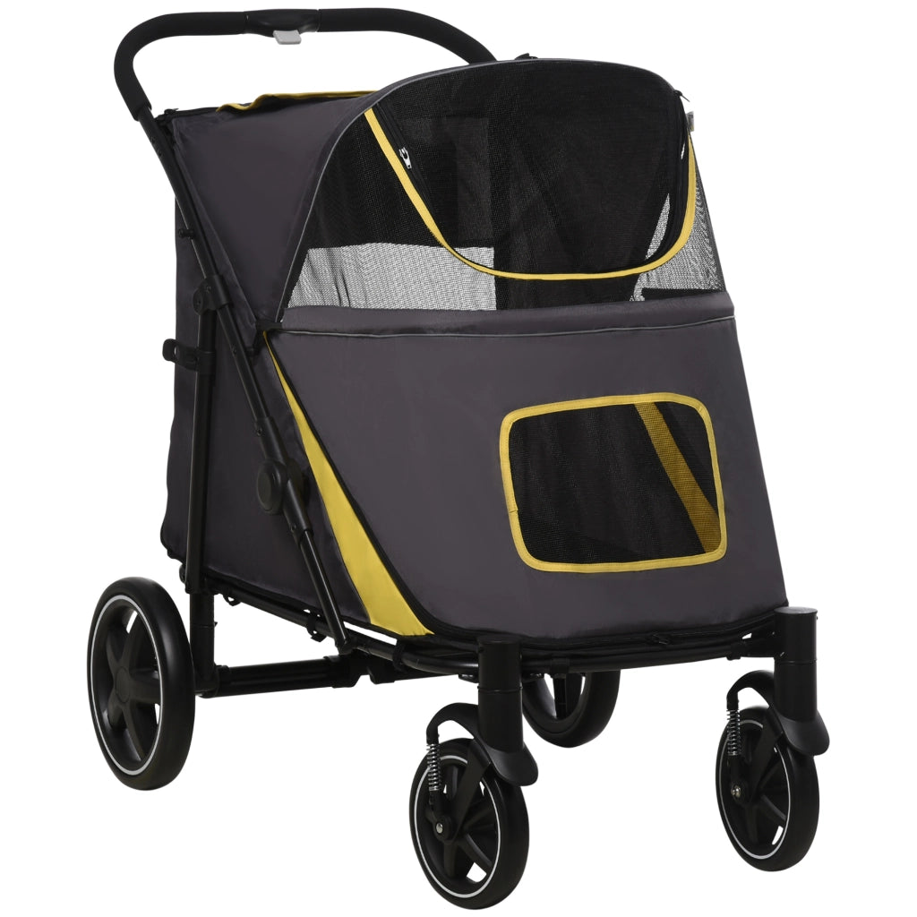 Passeggino/carrozzina per cani, pieghevole con cuscino e guinzagli di sicurezza, passeggino per gatti con finestra in rete e tasca laterale,