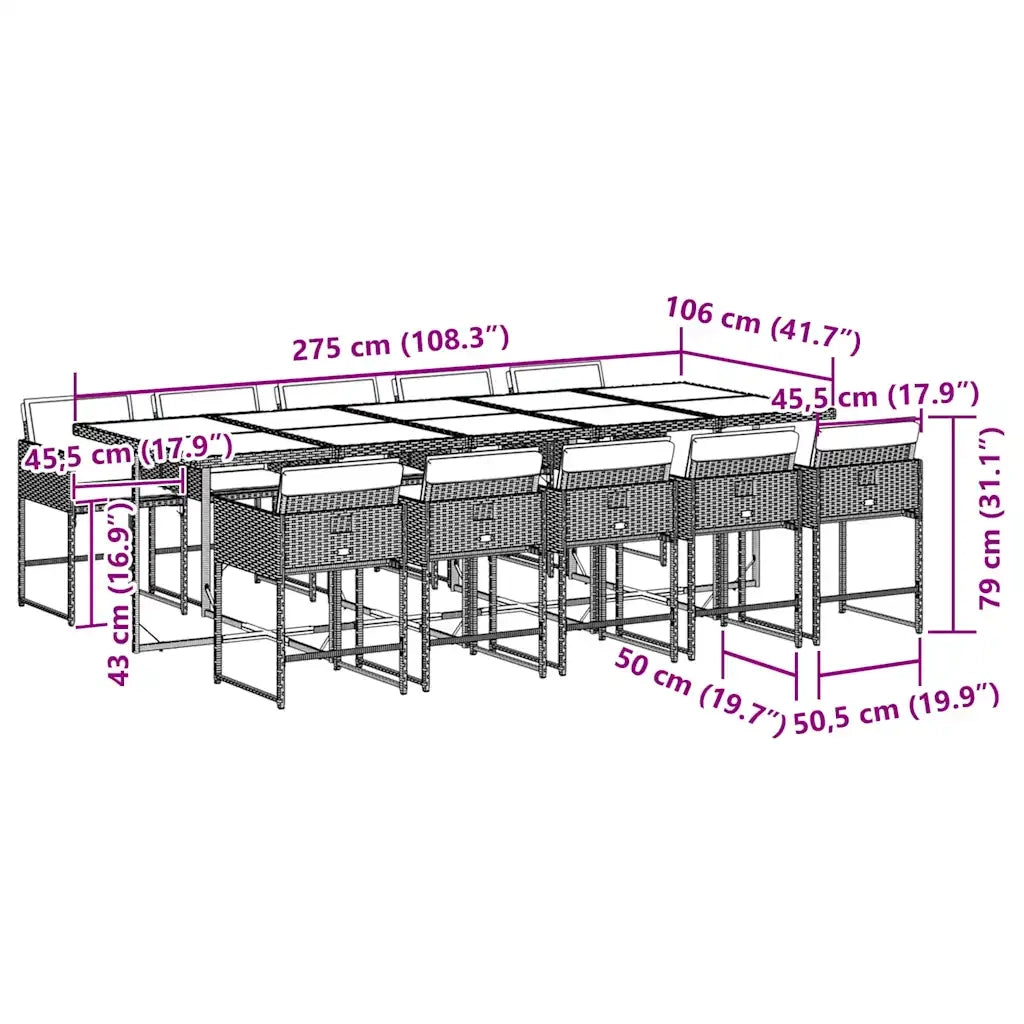 Set da Pranzo da Giardino 11 pz con Cuscini in Polyrattan Nero 3211299