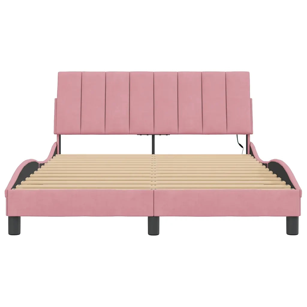 Giroletto con LED senza Materasso Hanko Rosa 140x200 cm in Velluto