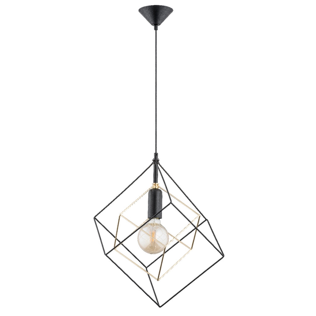 Lampada a sospensione geometrica nero-oro E27 15W Alfa