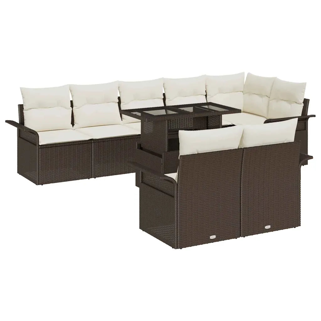 Set Divano da Giardino con cuscino 9 pcs Marrone Poly Rattan 3348304