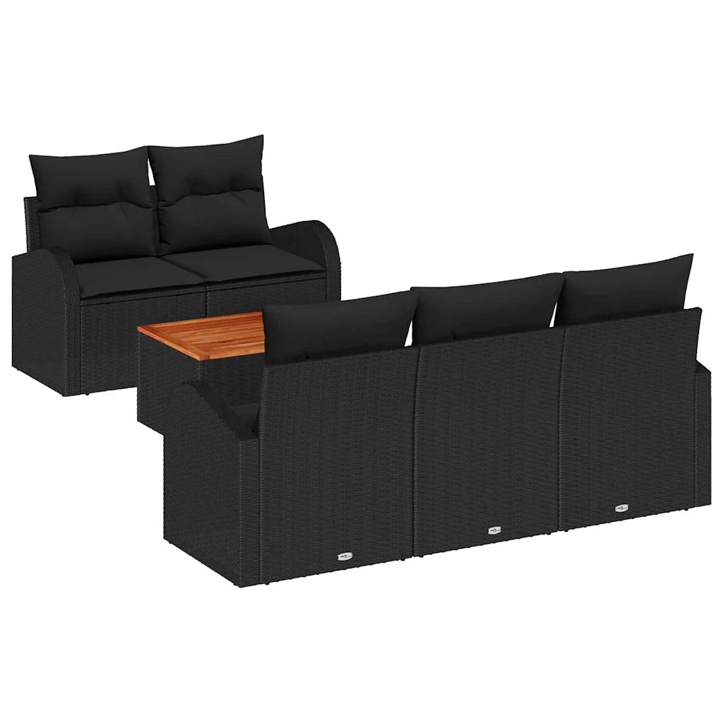 Set Divano da Giardino con cuscino 6 pcs Nero polyrattan