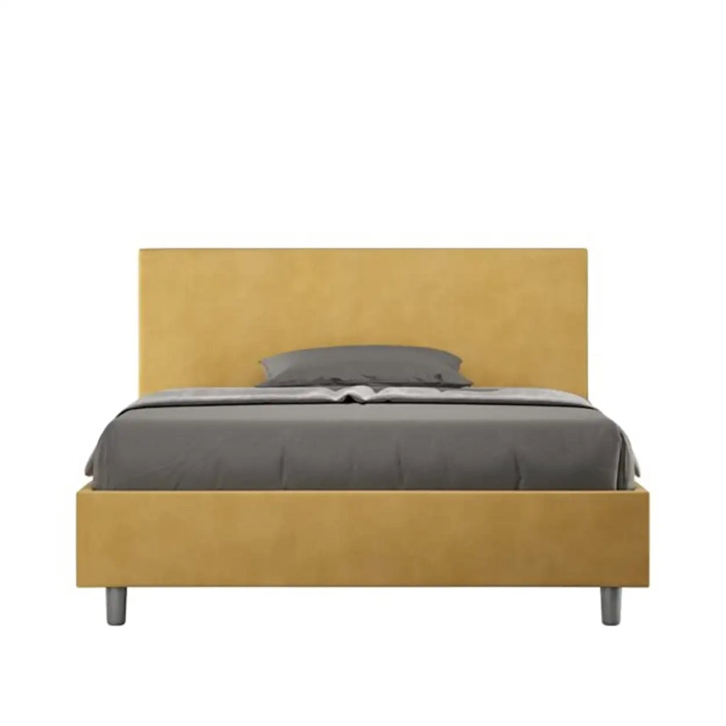 Letto matrimoniale francese senza rete imbottito 140x200 microfibra ocra Adele