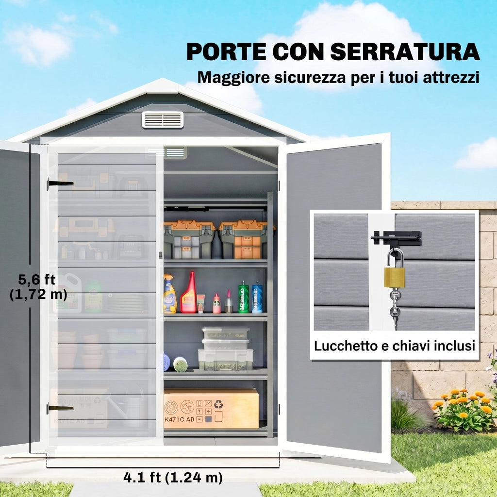 Casetta da Giardino ¨C zephmum ¨C Grigio, PP e Alluminio, 183x134x210 cm