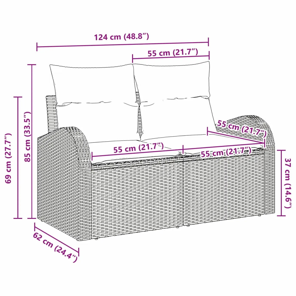 Divano da giardino Marrone 124 x 62 x 85cm polyrattan 42006748