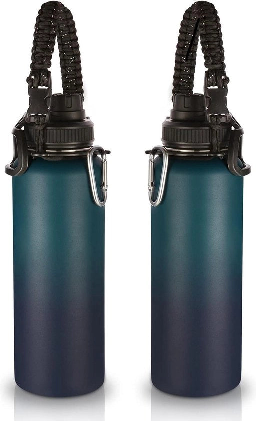 Termos 1200ml in acciaio inossidabile con maniglia in paracorda - biberon isolato a doppia parete per scuola e outdoor - notte oscura