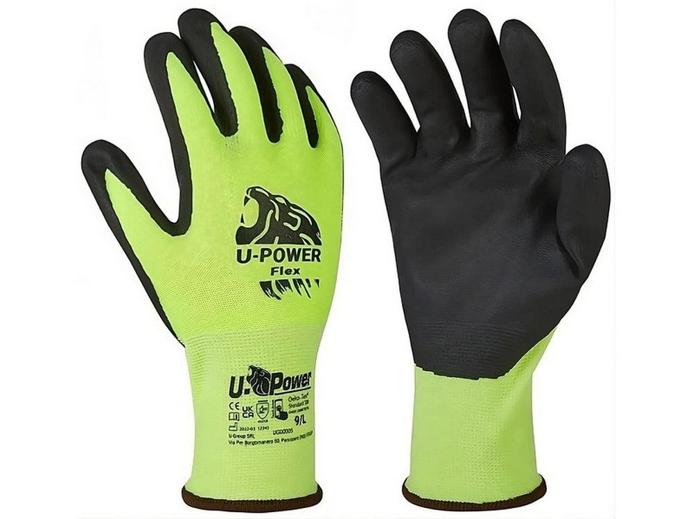 12paia guanti da lavoro flex in nylon/nitrile col. verde fluo/nero  tg. 8 cod:ferx.vit54872