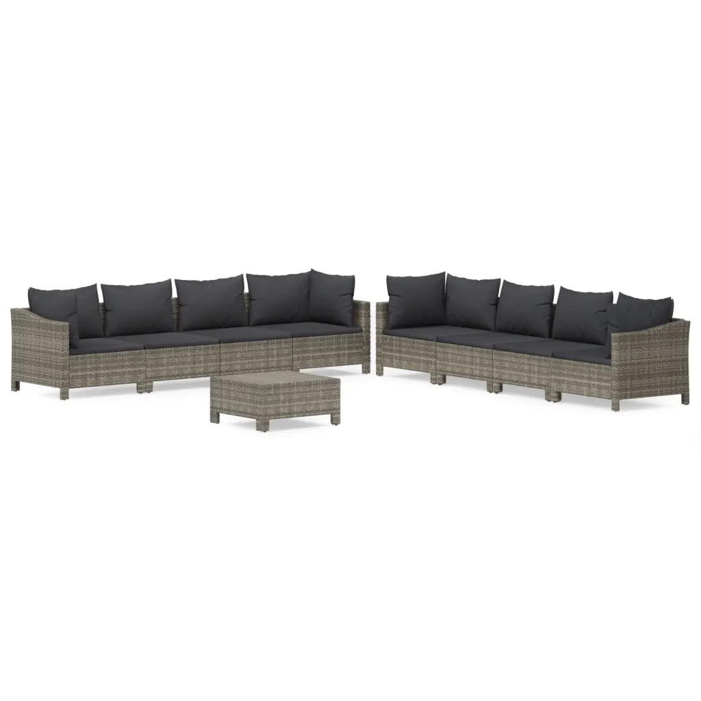 Set Divani da Giardino 9 pz con Cuscini in Polyrattan Grigio 3187268