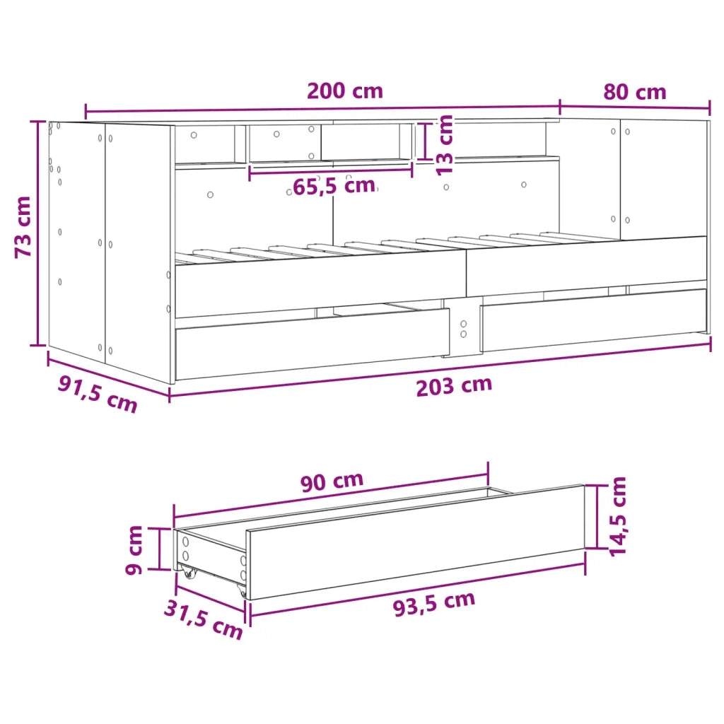 Daybed con cassetto Rovere Nero Legno ingegnerizzato 3429643