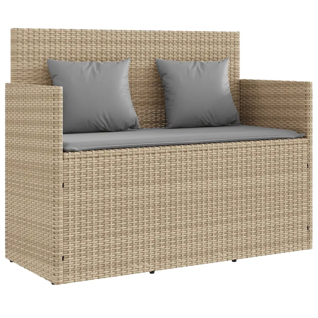 Panchina da Giardino | Panca da Giardino con Cuscini Beige in Polyrattan