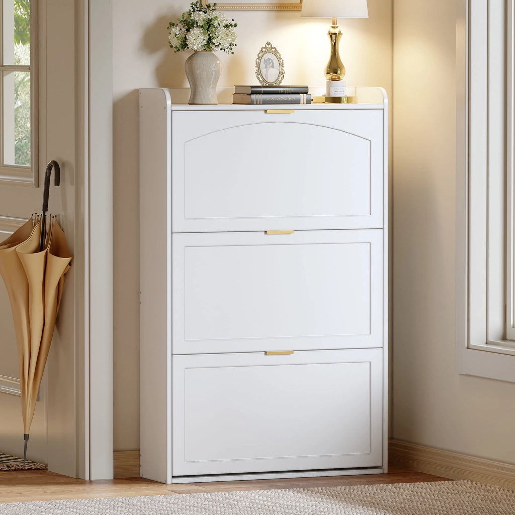 Scarpiere stretto con 3 ante - Zephmum - 76x23x118 cm - Bianco