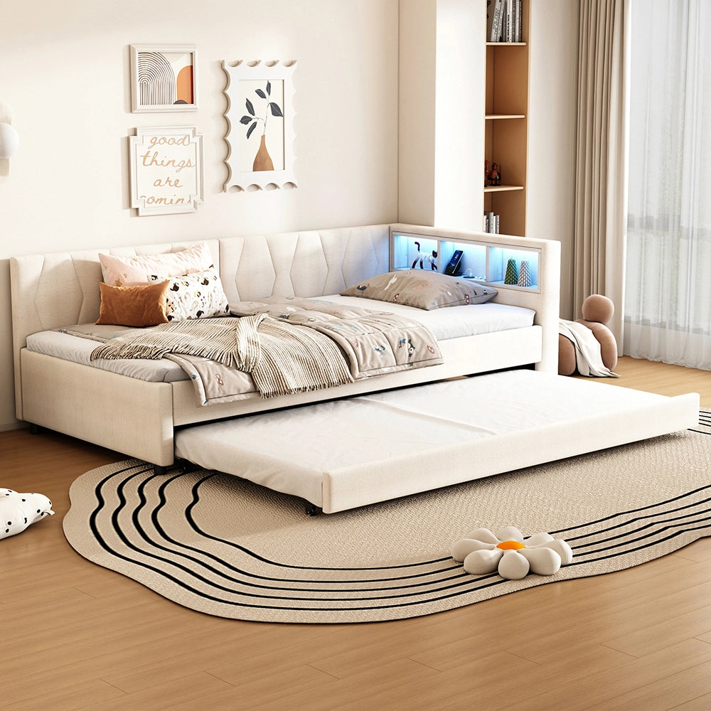 Daybed - Xylo - 90x200 cm LED USB contenitore beige