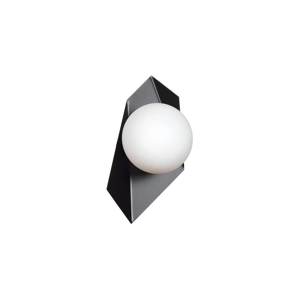 Applique Moderna 1 Luce Parvati In Acciaio Nero E Sfera Vetro Opalino