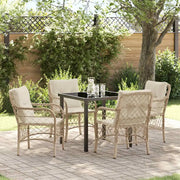 Set da Pranzo per Giardino con cuscino 5 pcs Beige polyrattan