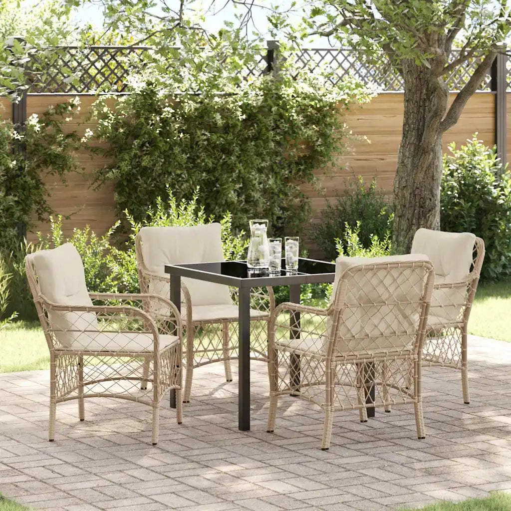 Set da Pranzo per Giardino con cuscino 5 pcs Beige polyrattan