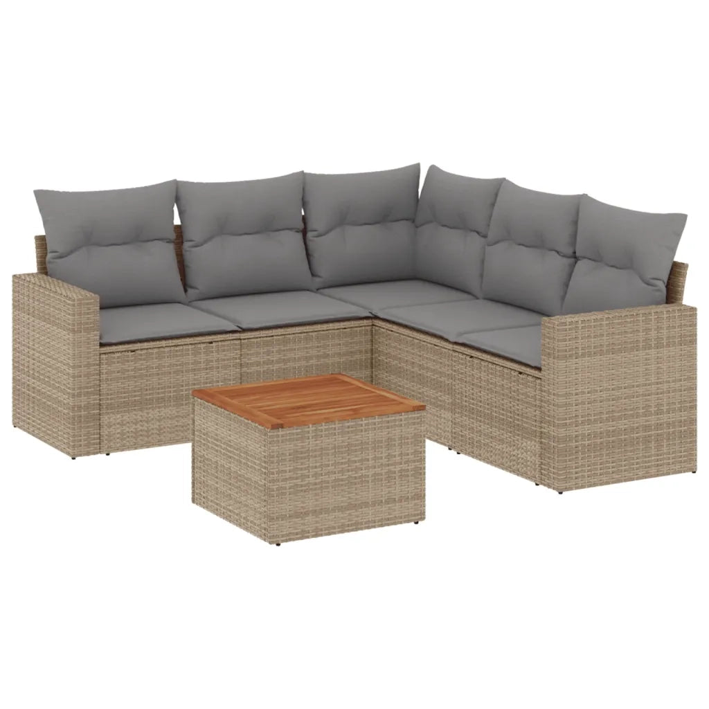 Set Divano da Giardino 6 pz con Cuscini Beige Misto Polyrattan