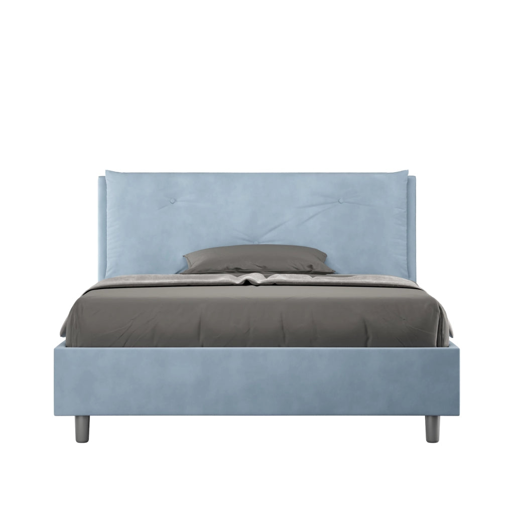 BS COM Letto matrimoniale francese senza rete imbottito 140x200 microfibra azzurro Large