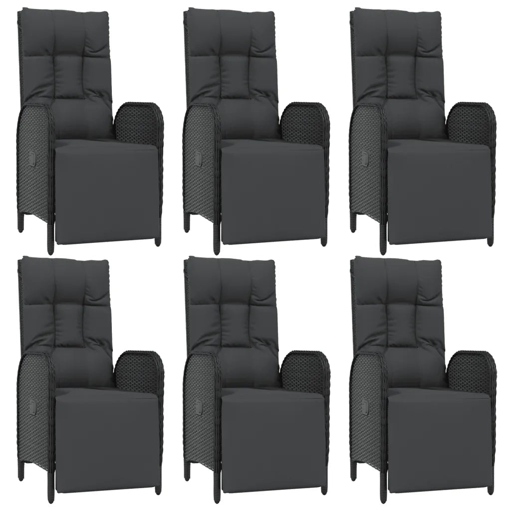 Set da Pranzo da Giardino 7 pz Nero con Cuscini in Polyrattan 3185077
