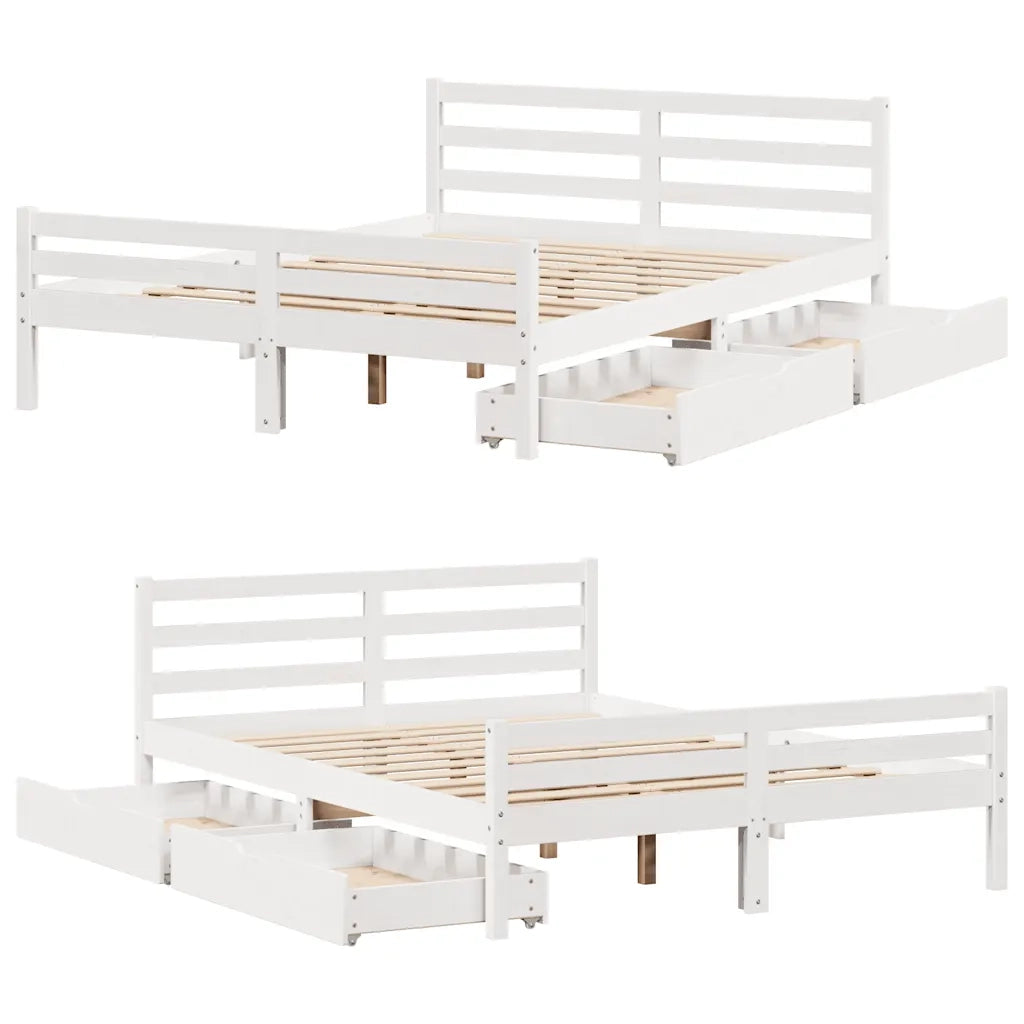 Letto senza Materasso-Struttura Letto Bianco 150x200 cm Legno Massello di Pino 960018