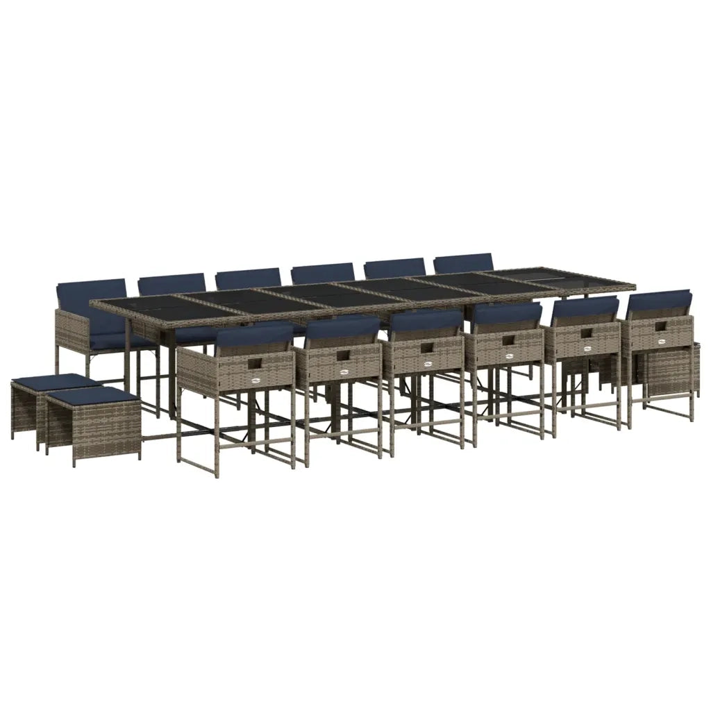 Set da pranzo da giardino da 17 pz con Cuscini in Polyrattan Grigio 3278136