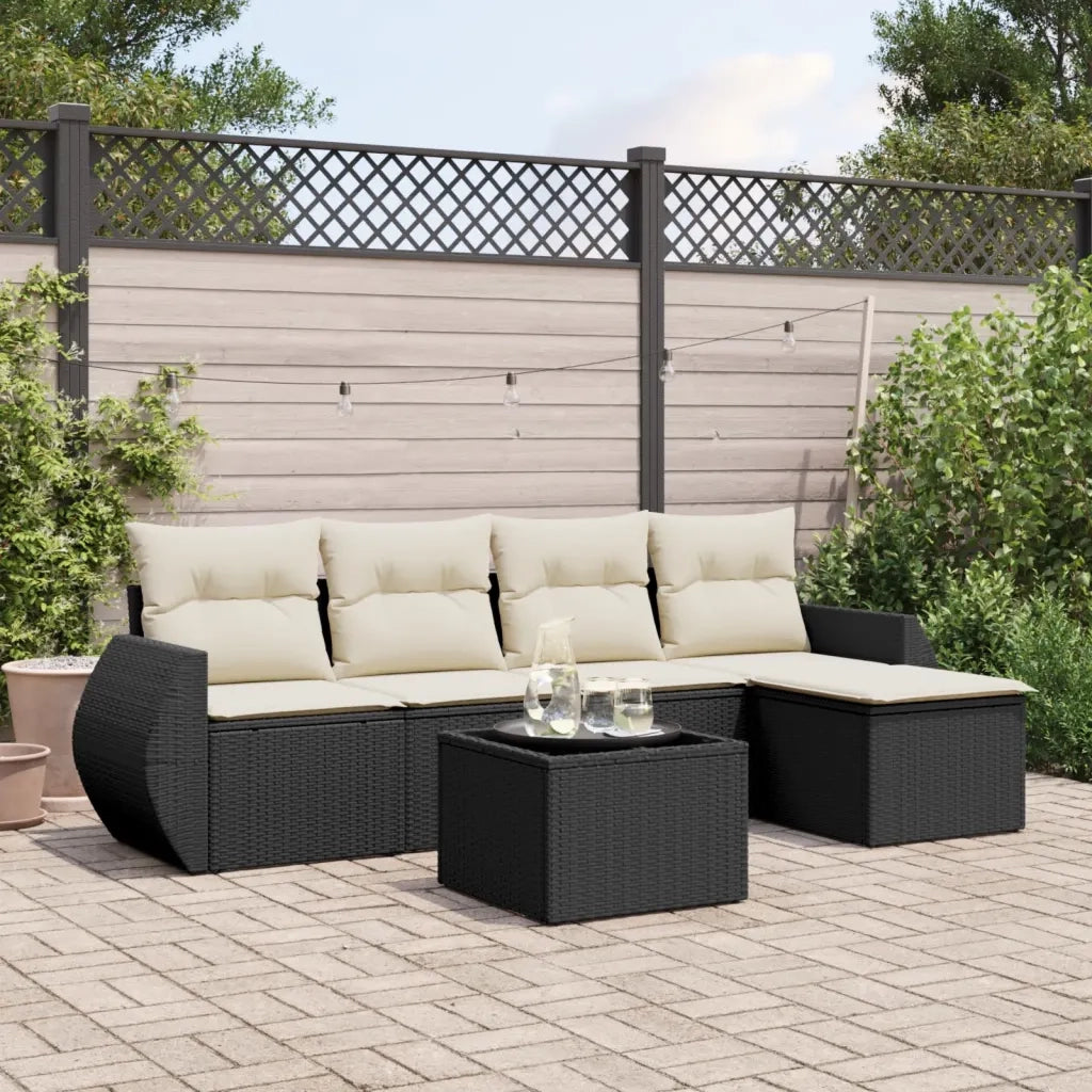 Set Divano da Giardino 6 pz | Set Salotto da Giardino con Cuscini Nero in Polyrattan