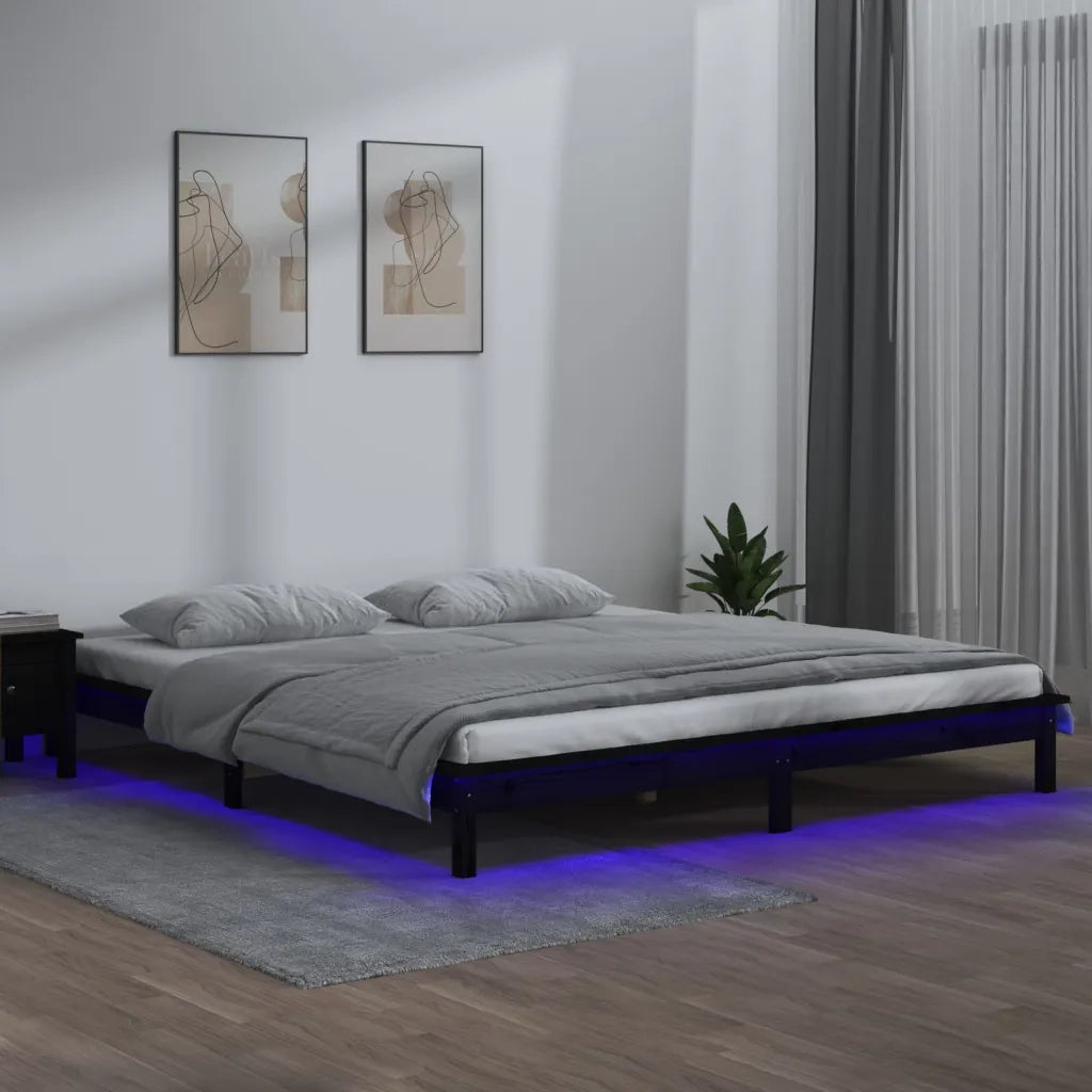 Letto matrimoniale | Letto per adulti | Giroletto LED Nero 120x190cm Small Double in Legno Massello