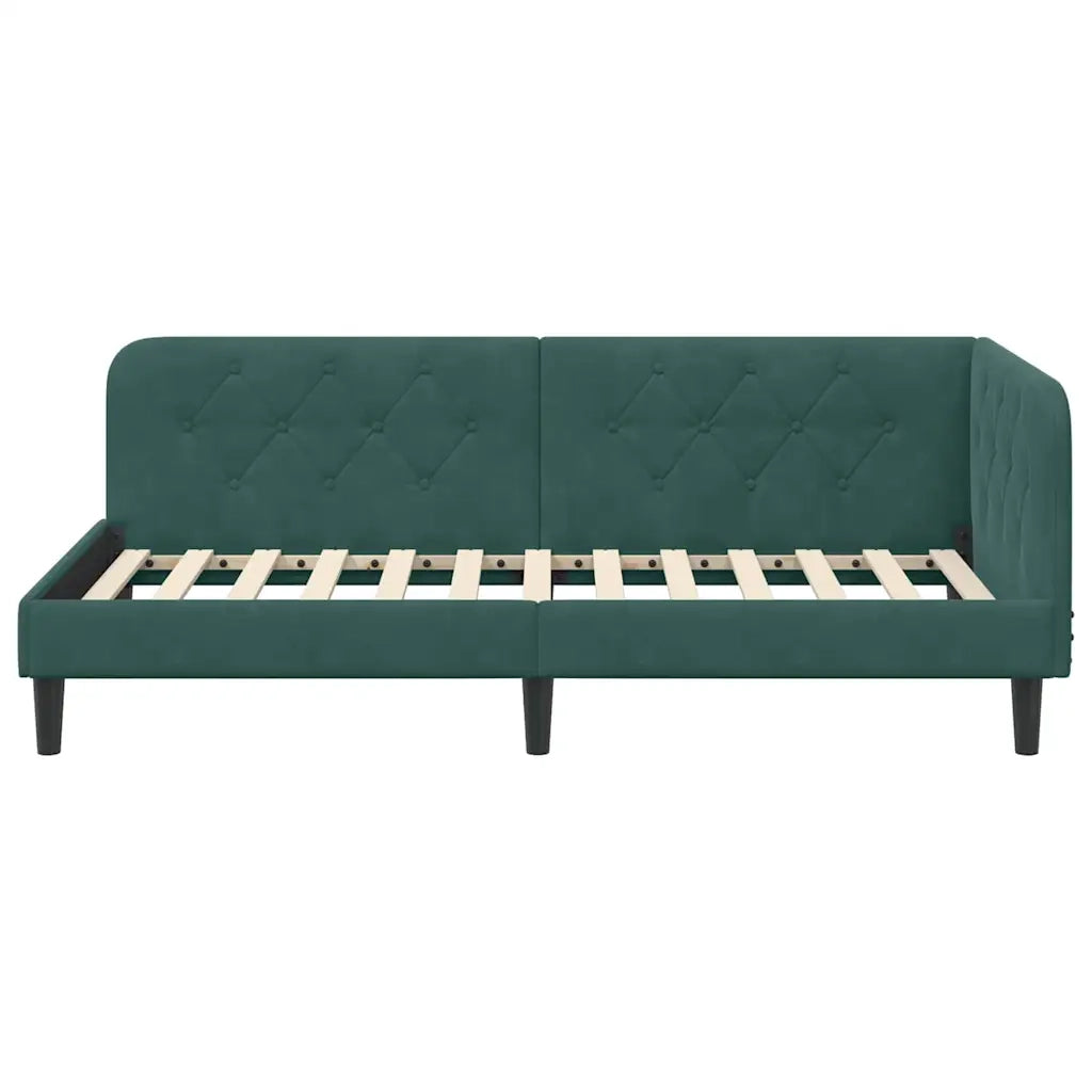 Cornice del letto ad angolo Verde Scuro 90 x 200 cm Velluto