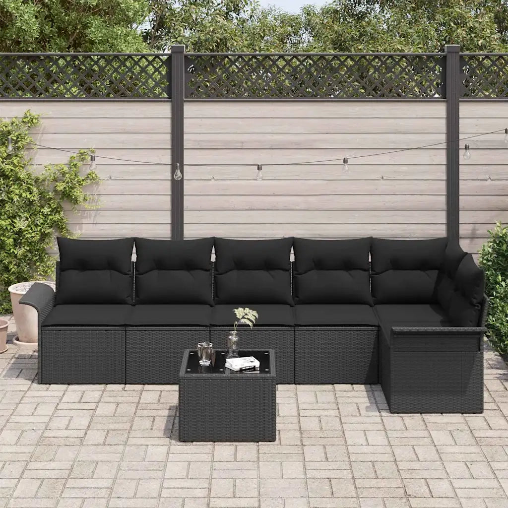 Set Divano da Giardino con cuscino 7 pcs Nero polyrattan