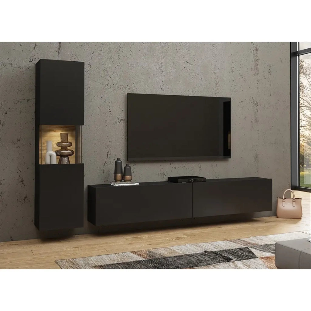Mobile per TV e vetrina collezione EVA. Colore nero e rovere.