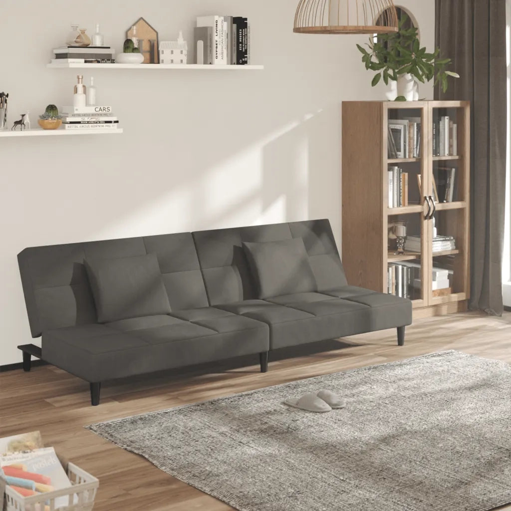 Divano letto | Sof¨¤ letto | Letto singolo a 2 Posti con 2 Cuscini Grigio Scuro in Velluto
