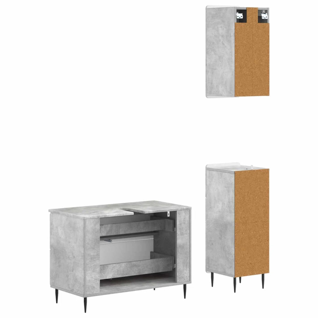Set di armadietti da bagno in 3 pezzi HAARLEM Grigio Cemento 3417777