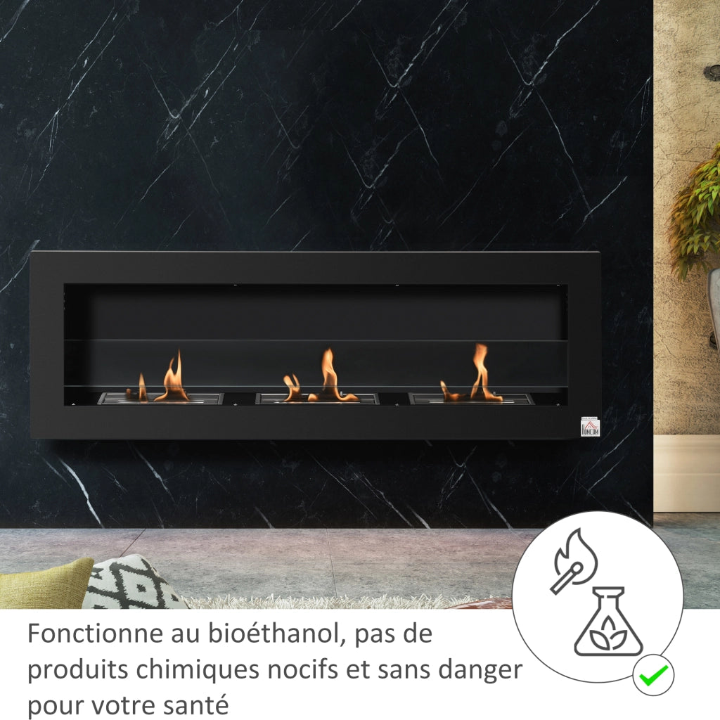 Camino Bioetanolo da Parete ¨C Xylo ¨C 3 Bruciatori 3L, Acciaio Inox Nero 120x15x40cm