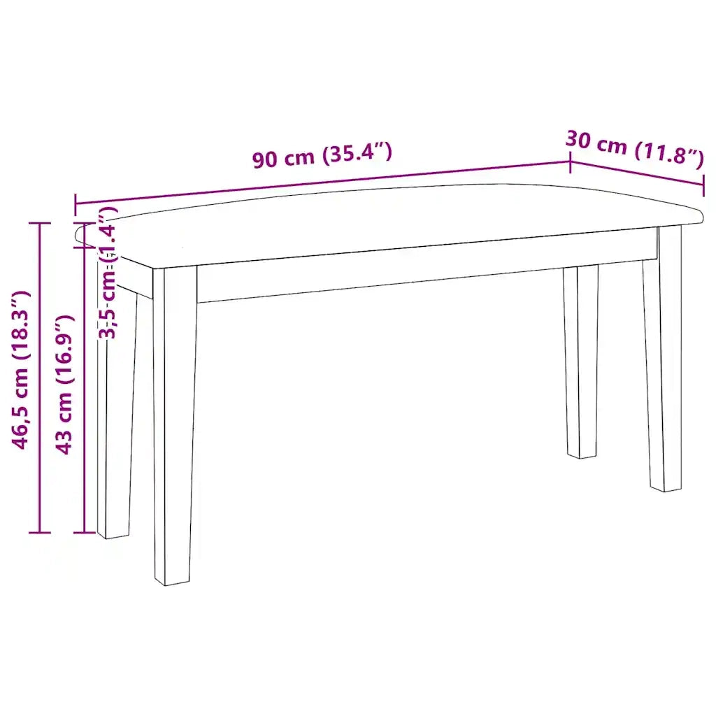 Panca 90 cm Bianco in Legno Massello di Hevea 4102600