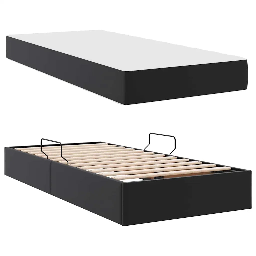 Letto con contenitore e materasso 2 pcs Nero Pelle 3399596