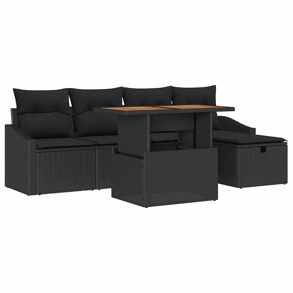 Set Divano da Giardino 6 pcs Nero polyrattan
