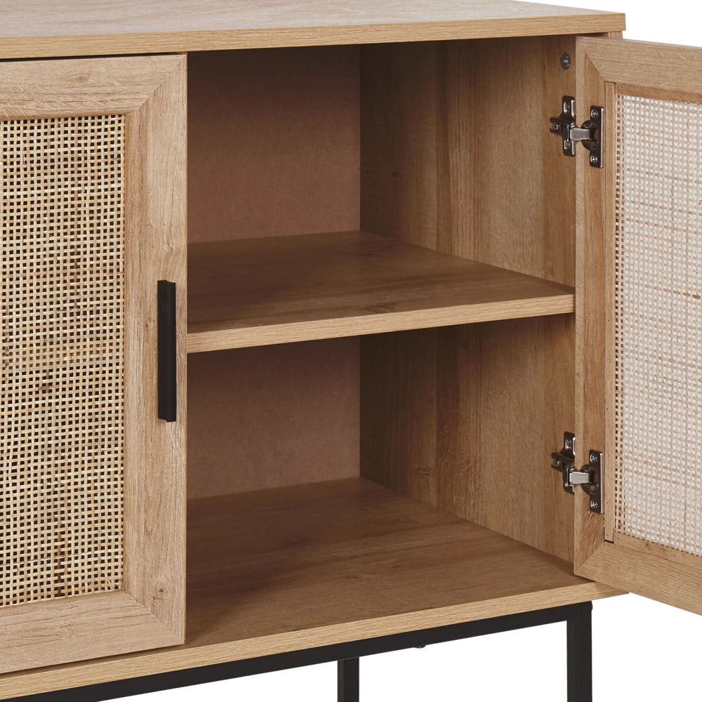 Credenza Moderna a 2 Cassetti con Fronte in Vimini 72 x 80 cm legno Chiaro